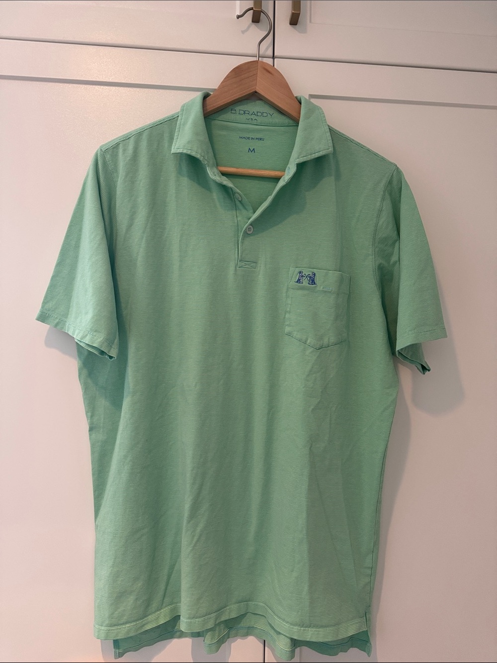 B Draddy “National Golf Links of America” polo green/yellow stripe size M EUC